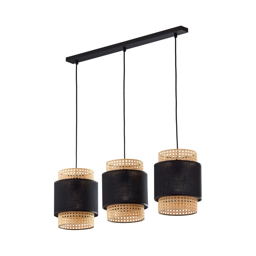 Cúpula de reposição BOHO para candeeiro de mesa e lustre, compatível com E27, diâmetro 20 cm, rattan/preto