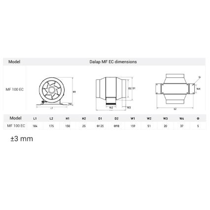 Dalap 24MF100 - Ventilador de conduta com motor económico e regulador de velocidade MF 100 EC 18W/230V