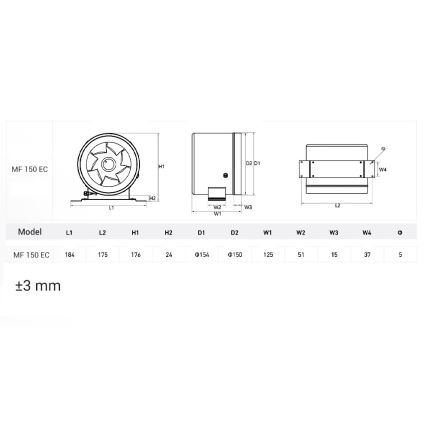 Dalap 24MF150 - Ventilador de conduta com motor económico e regulador de velocidade MF 150 EC 40W/230V