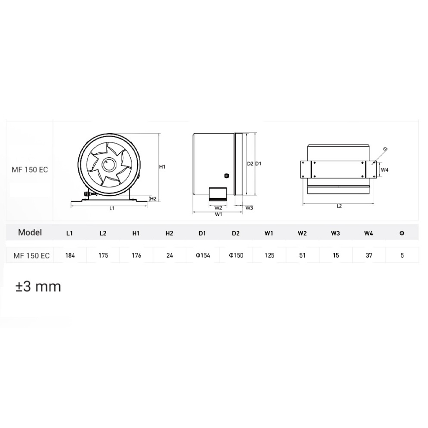 Dalap 24MF150 - Ventilador de conduta com motor económico e regulador de velocidade MF 150 EC 40W/230V