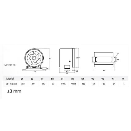 Dalap 24MF200 - Ventilador de conduta com motor económico e regulador de velocidade MF 200 EC 75W/230V