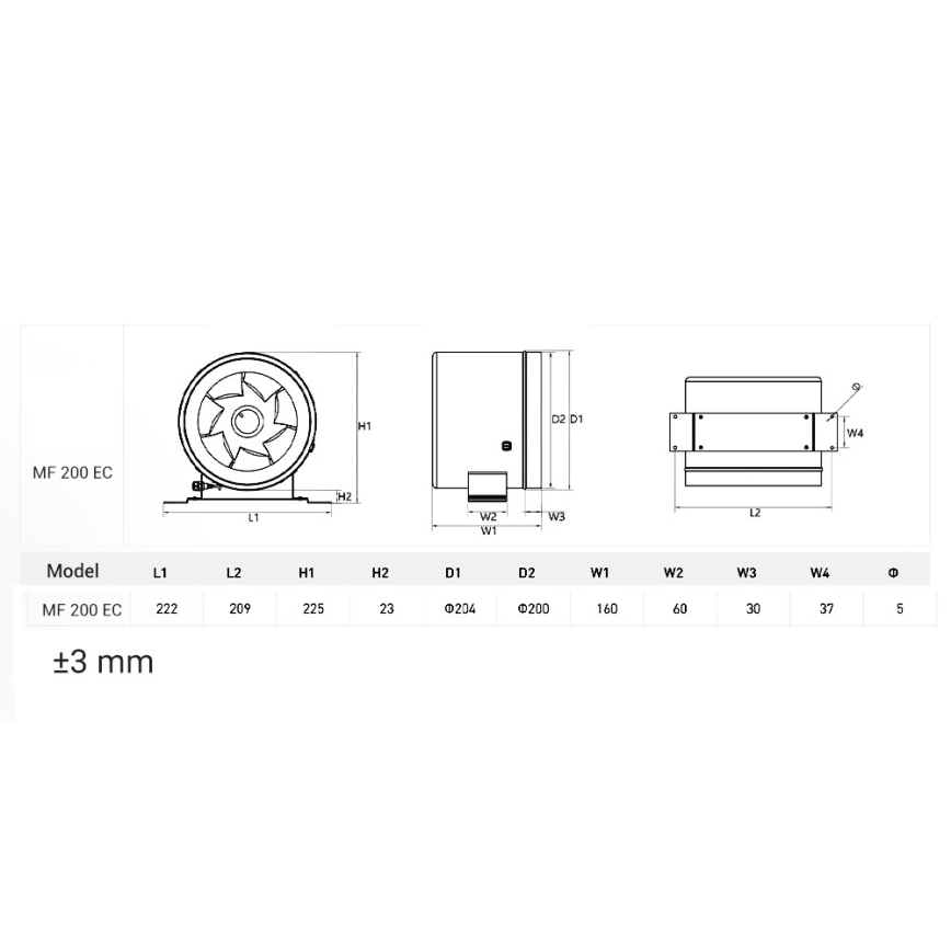 Dalap 24MF200 - Ventilador de conduta com motor económico e regulador de velocidade MF 200 EC 75W/230V