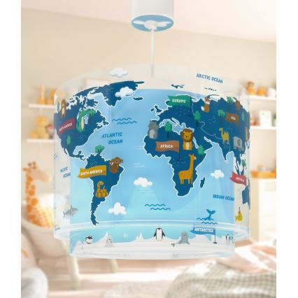 Dalber 40672 - Lustre infantil WORLD 1xE27/15W/230V azul