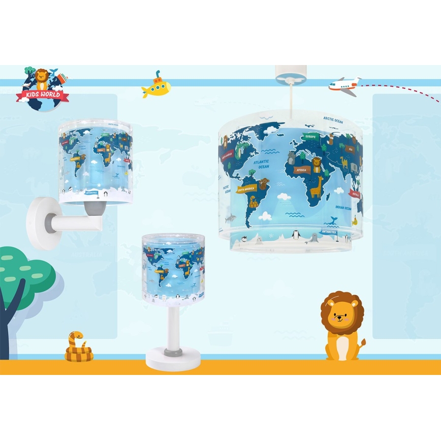 Dalber 40672 - Lustre infantil WORLD 1xE27/15W/230V azul