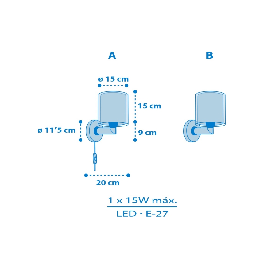Dalber 40679 - Candeeiro de parede infantil WORLD 1xE27/15W/230V azul