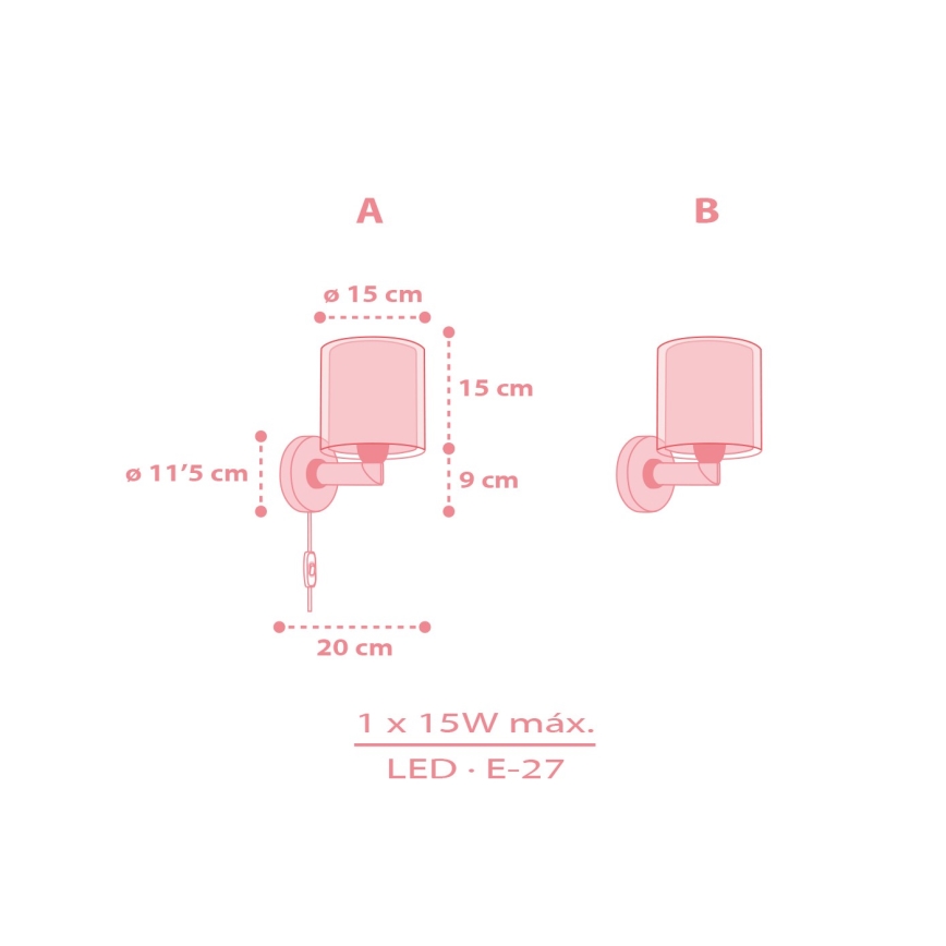 Dalber 41769S - Candeeiro de parede infantil KAWAII FRIENDS 1xE27/15W/230V rosa