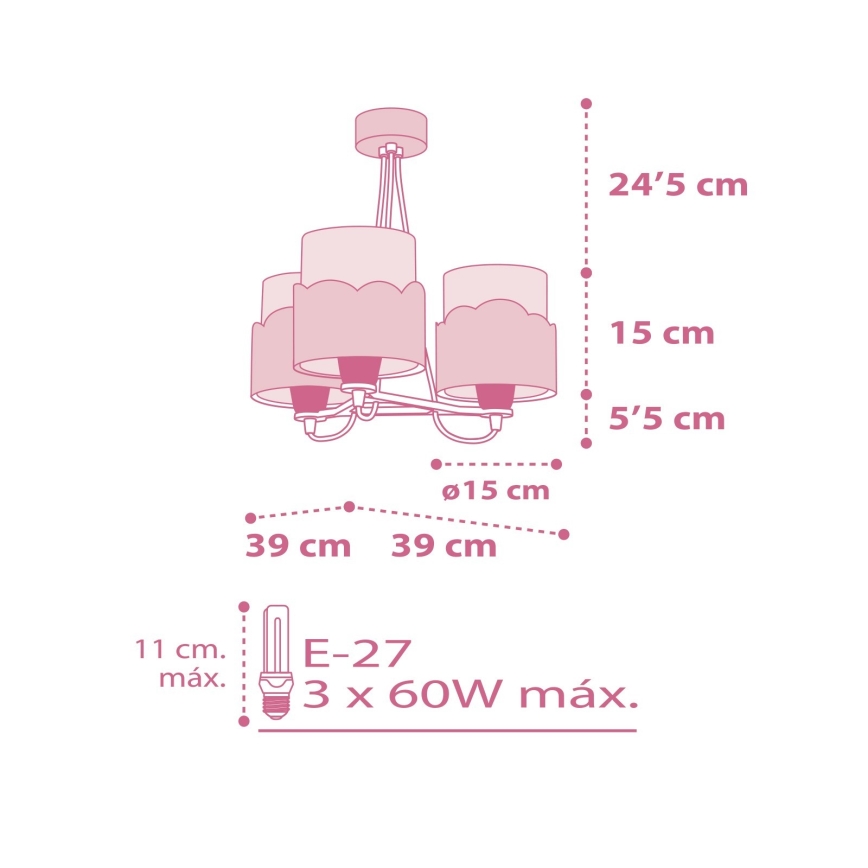 Dalber 61237S - Candelabro de criança MOON 3xE27/60W/230V