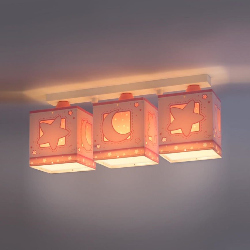Dalber 63233NS - Luz de teto de criança MOON LIGHT 3xE27/60W/230V rosa