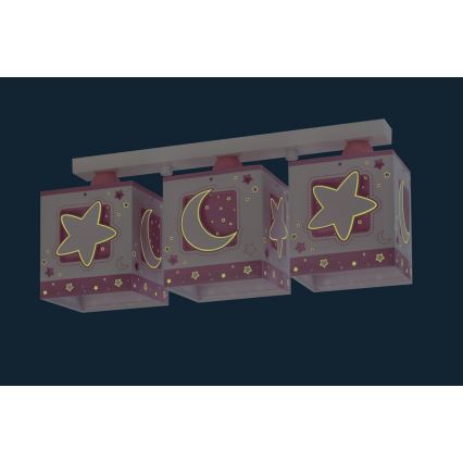 Dalber 63233NS - Luz de teto de criança MOON LIGHT 3xE27/60W/230V rosa