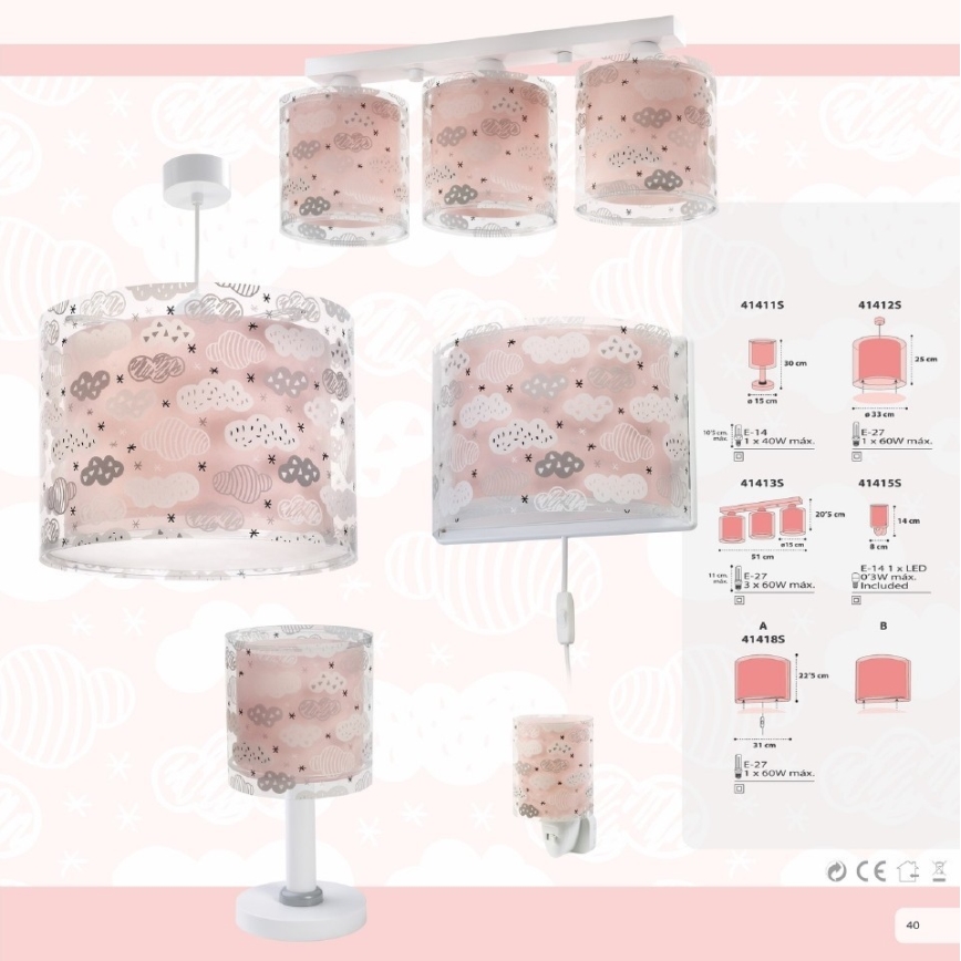 Dalber D-41412S - Candelabro de criança CLOUDS 1xE27/60W/230V