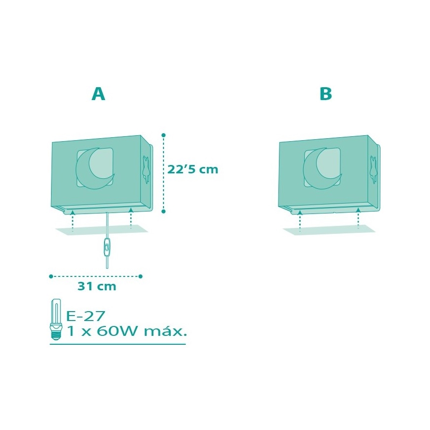 Dalber D-63238H - Luz de parede de criança MOONLIGHT 1xE27/60W/230V