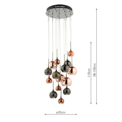 Där Lighting AUR1564 - Lustre suspenso por cabo AURELIA 15xG4/10W/230V preto/cobre