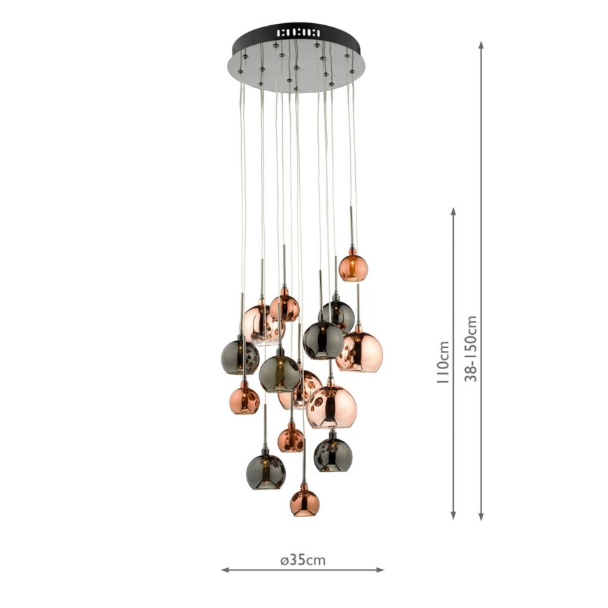 Där Lighting AUR1564 - Lustre suspenso por cabo AURELIA 15xG4/10W/230V preto/cobre