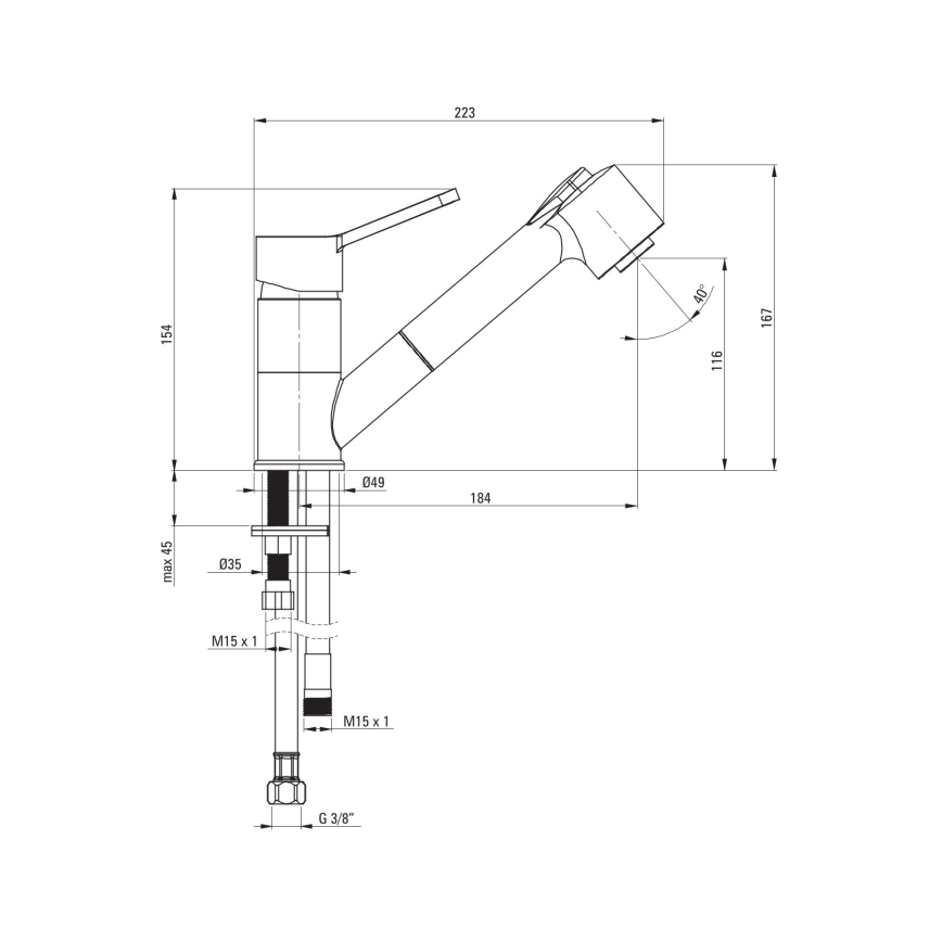 Deante BDN_071M - Torneira de lavatório com pulverizador extensível NARCYZ cromado brilhante