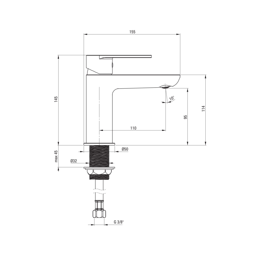 Deante BGA_020M - Bateria para lavatório ALPINIA, cromado brilhante