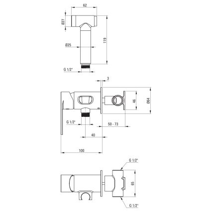 Deante BGA_034M - Misturador para bidé com duchinha para instalação encastrada ALPINIA cromo brilhante