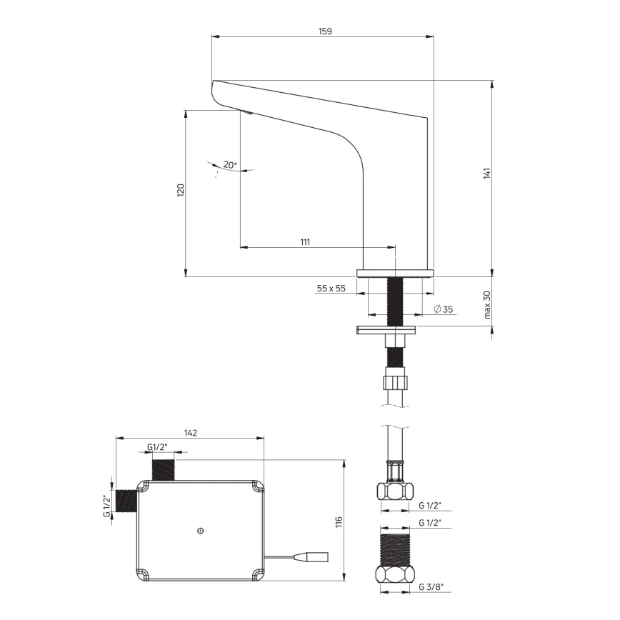 Deante BQH_028R - Torneira de lavatório com regulação HIACYNT 4xAA cromado brilhante
