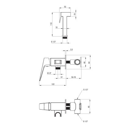 Deante BQL_034M - Misturador para bidé com duche higiénico para instalação encastrada BLUR cromado brilhante