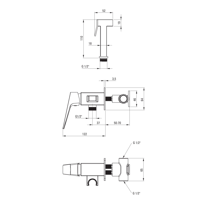 Deante BQL_034M - Misturador para bidé com duche higiénico para instalação encastrada BLUR cromado brilhante