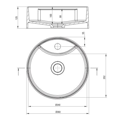 Deante CQS_SU4B - Lavatório de bancada com furo para misturador SILIA Ø 36 cm granito/cinzento metálico