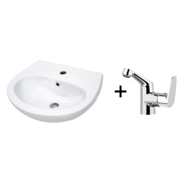 Deante - Lavatório suspenso JASMIN 45,7x36,4 + misturador para lavatório LEMON