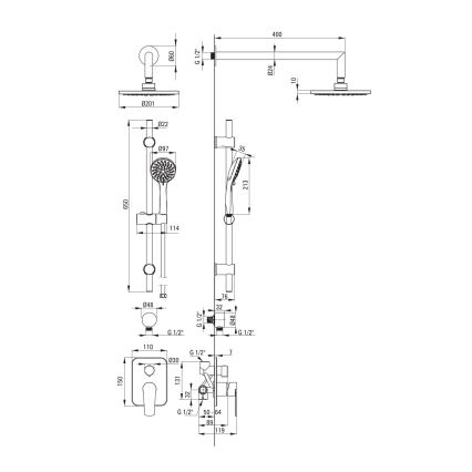 Deante NAC_09GA - Conjunto de duche com misturador de encastre ALPINIA, acabamento cromado brilhante