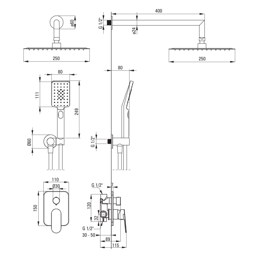 Deante NAC_09LP - Conjunto de duche com misturador encastrado ALPINIA cromo brilhante