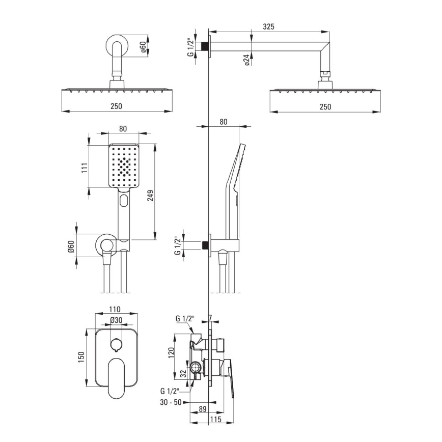 Deante NAC_N9LP - Conjunto de duche com misturador de embutir ALPINIA preto