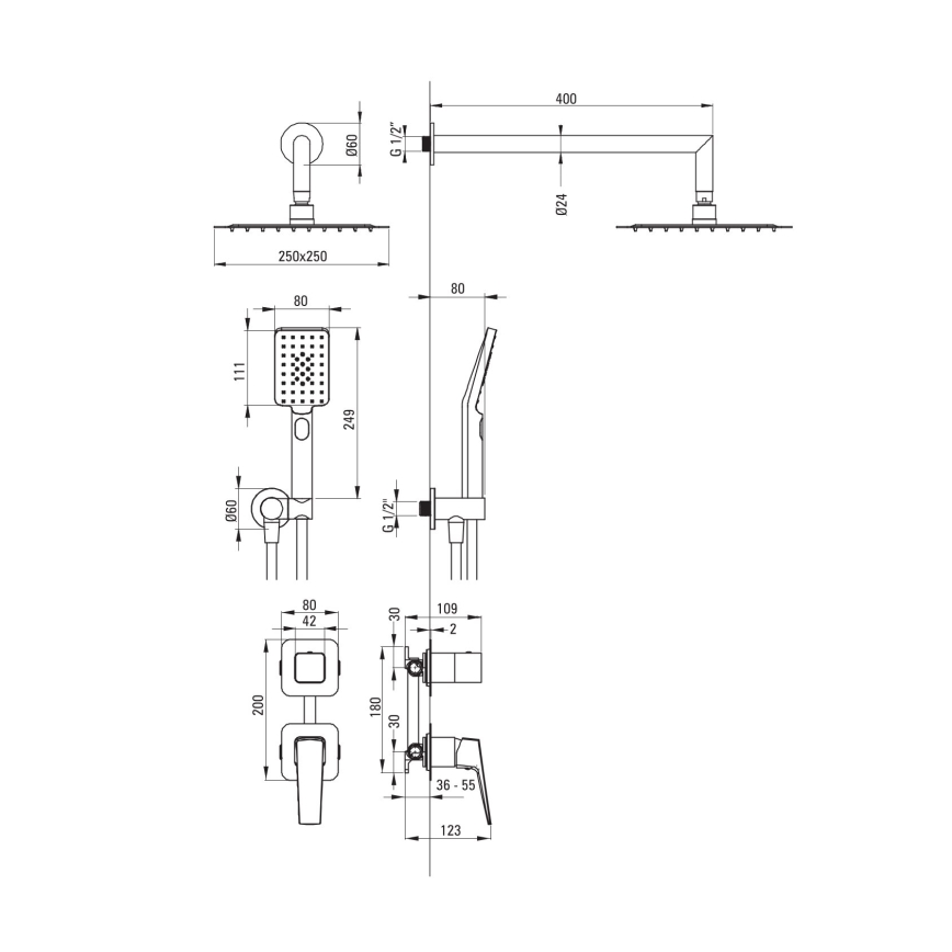 Deante NQL_09YK - Conjunto de duche com misturador encastrado BLUR cromo brilhante