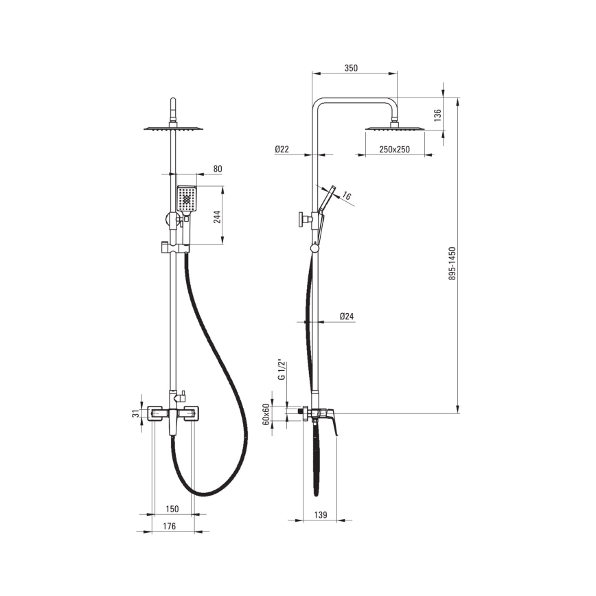 Deante NQL_N4XM - Conjunto de duche com misturador BLUR preto