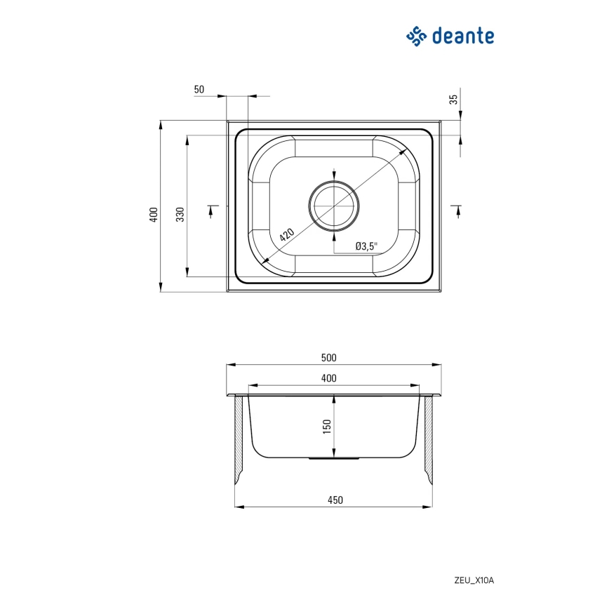 Deante ZEU_010A - Lava-loiça de cozinha TECHNO 40x50 cm cetim