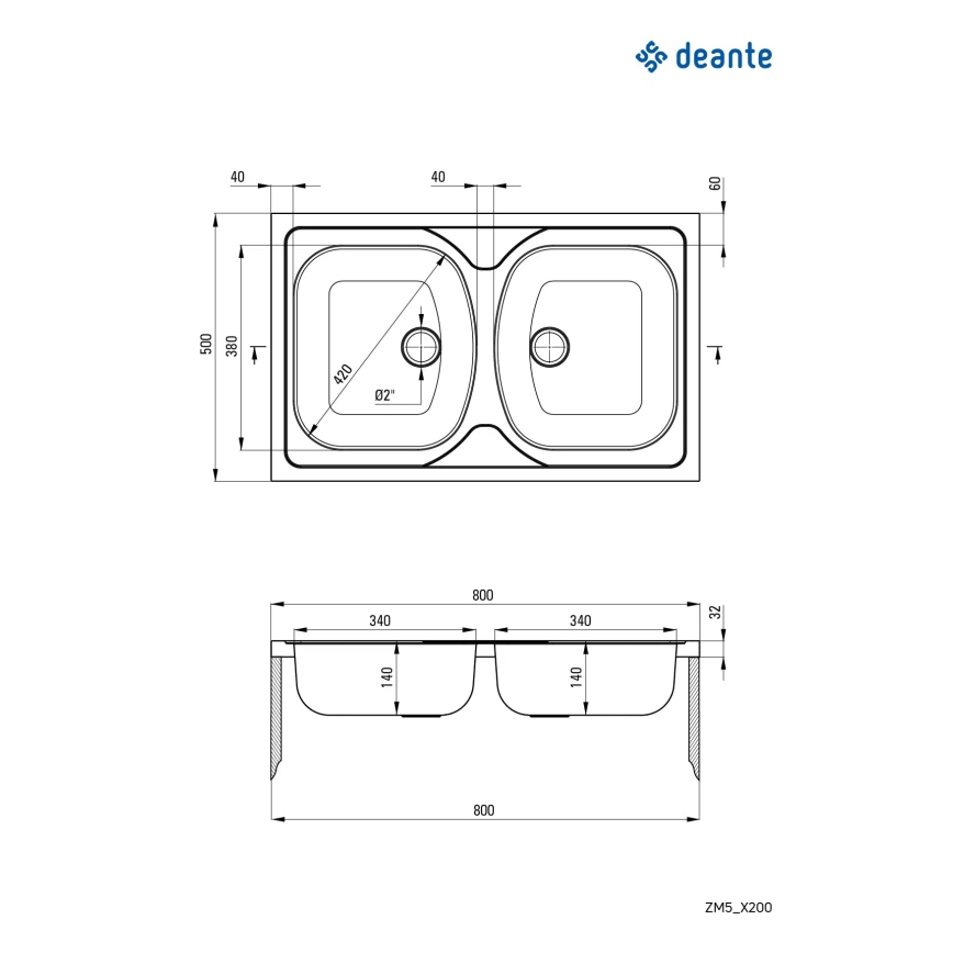 Deante ZM5_0200 - Lava-loiça de cozinha TANGO 50x80 cm cetim