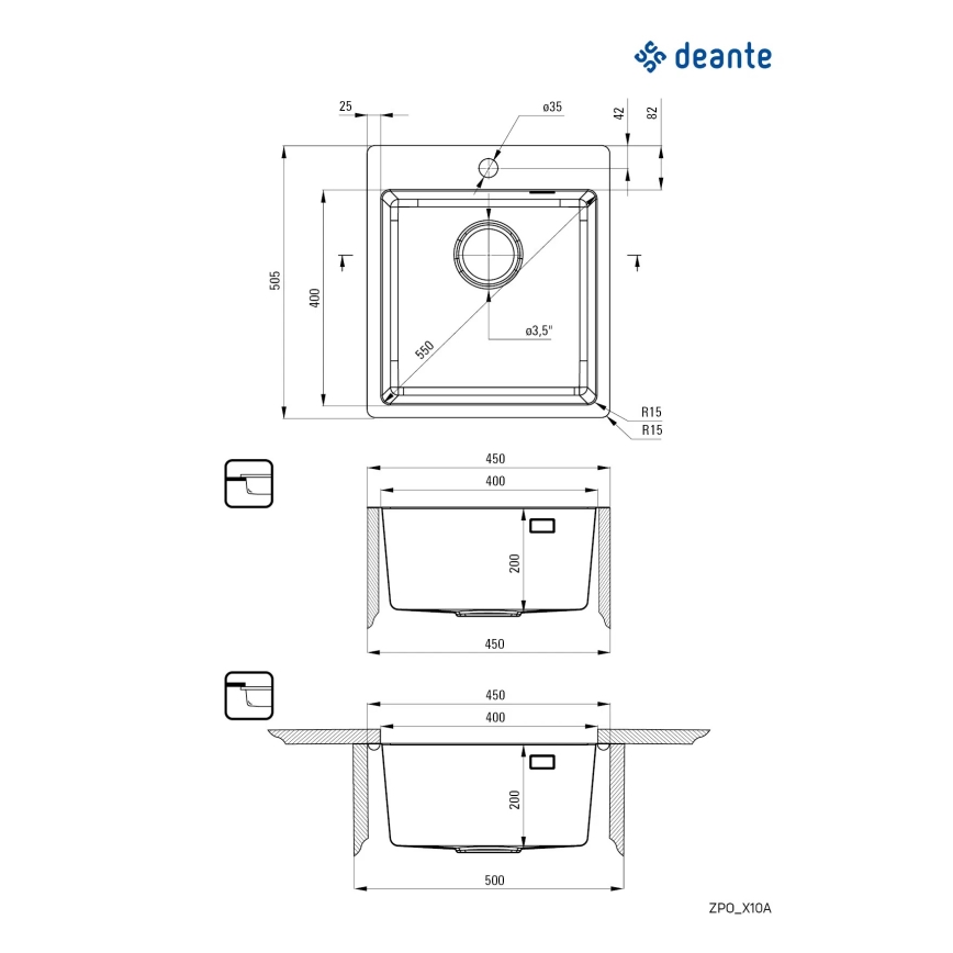 Deante ZPO_010A - Lava-loiça de cozinha OLFATO 50,5x45 cm escovado aço