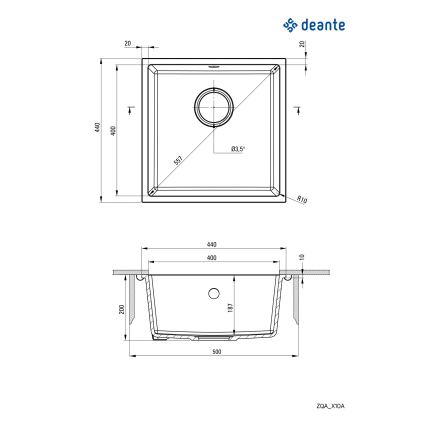 Deante ZQA_N10A - Lava-loiça de cozinha CORDA 44x44 cm granito/preto