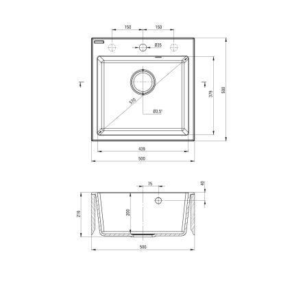 Deante ZQJN5103 - Lava-loiça de cozinha EVORA 50x50 cm + torneira de lava-loiça com braço flexível granito/bege