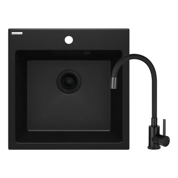 Deante ZQJNN103 - Lava-loiça de cozinha EVORA 50x50 cm + torneira de lava-loiça com braço flexível granito/preto