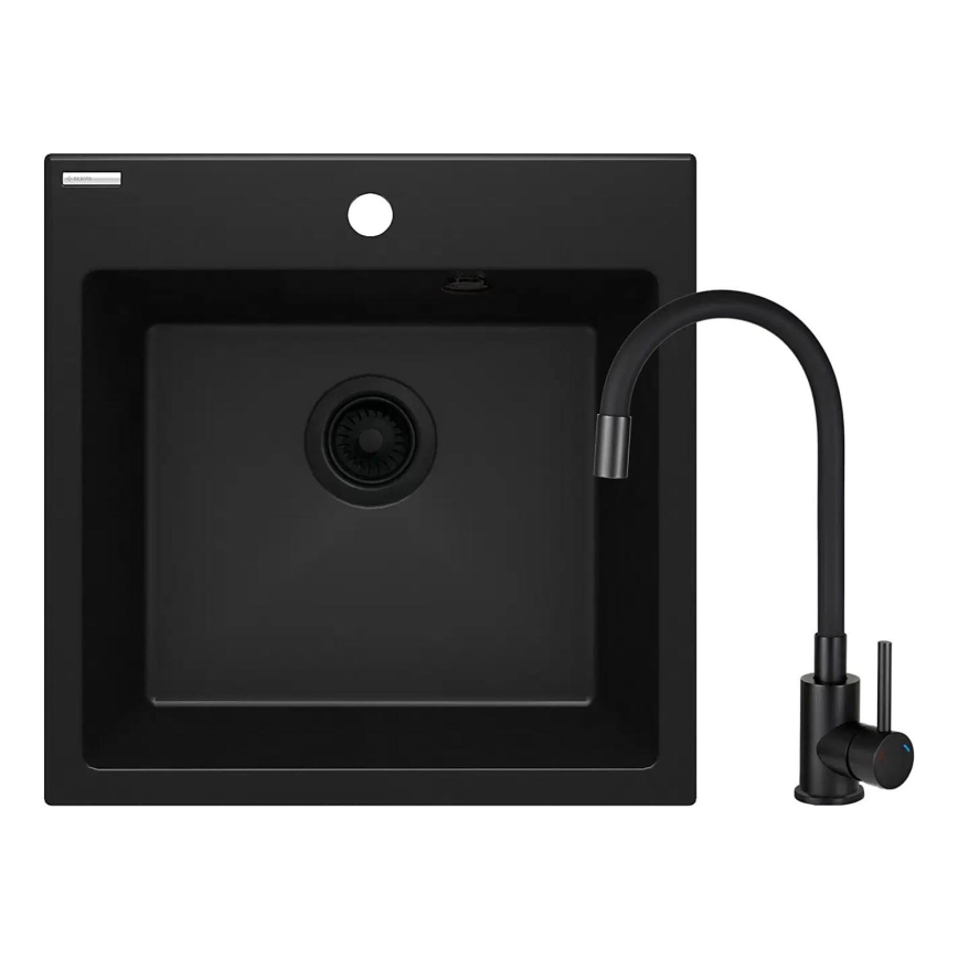 Deante ZQJNN103 - Lava-loiça de cozinha EVORA 50x50 cm + torneira de lava-loiça com braço flexível granito/preto