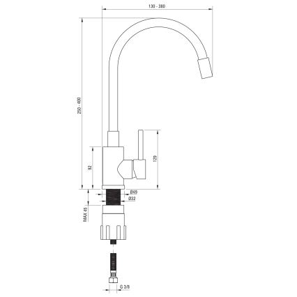 Deante ZQJNN103 - Lava-loiça de cozinha EVORA 50x50 cm + torneira de lava-loiça com braço flexível granito/preto