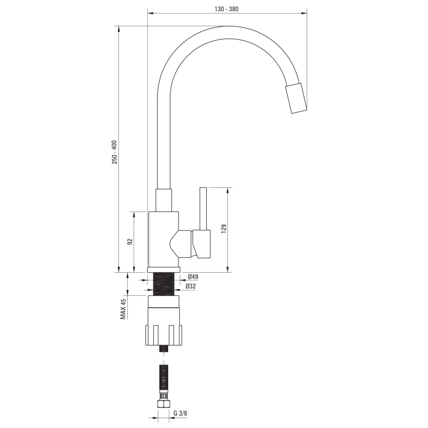 Deante ZQJNN103 - Lava-loiça de cozinha EVORA 50x50 cm + torneira de lava-loiça com braço flexível granito/preto