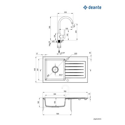Deante ZQZVT113 - Pia de cozinha ZORBA 76x44 cm + torneira de cozinha granítico/antracite metálico