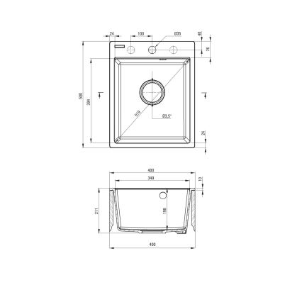 Deante ZRC_2103 - Lava-louça de cozinha CORIO 50 x 40 cm granito/grafite