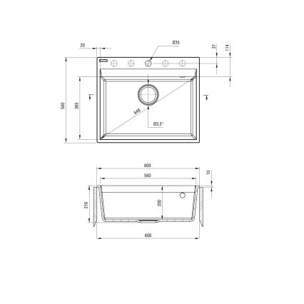 Deante ZRC_S10A - Cuba de cozinha CORIO 50x60 cm granito/cinzento metálico
