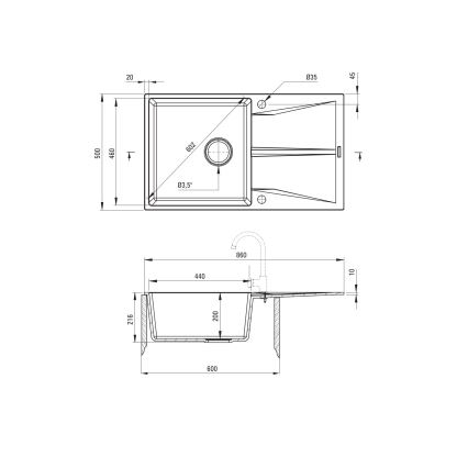 Deante ZRC_S11A - Lava-loiça de cozinha CORIO 50x86 cm granito/cinzento metálico
