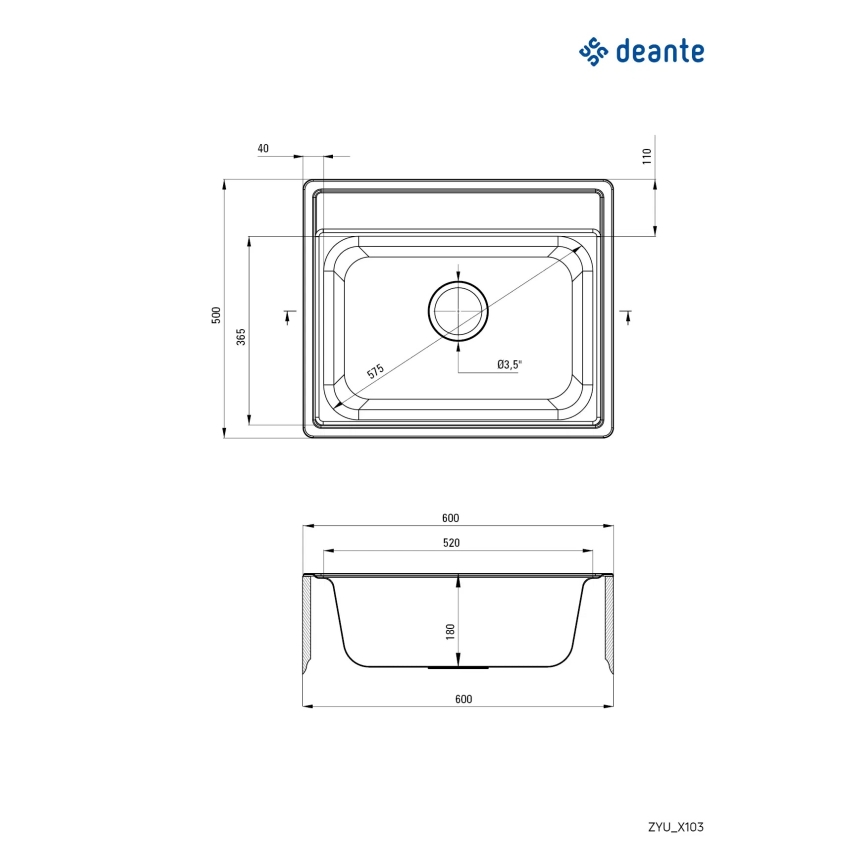 Deante ZYU_0103 - Pia de cozinha SOUL 50x60 cm acetinada
