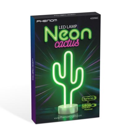 Decoração de mesa LED neon Cacto — 2W, 3xAA/USB