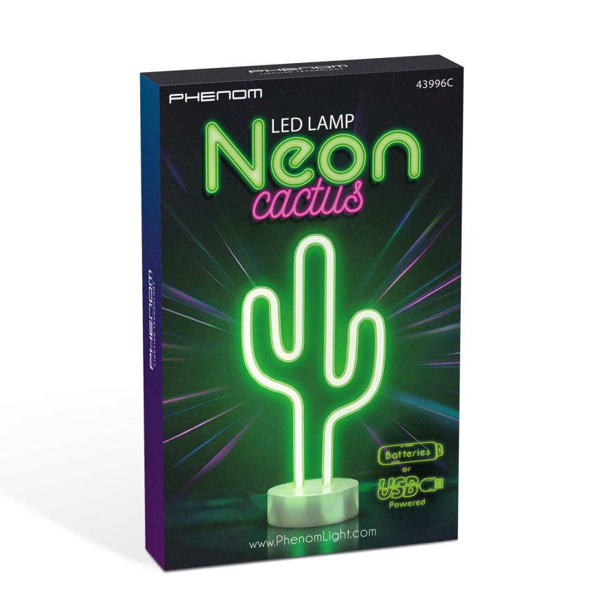 Decoração de mesa LED neon Cacto — 2W, 3xAA/USB