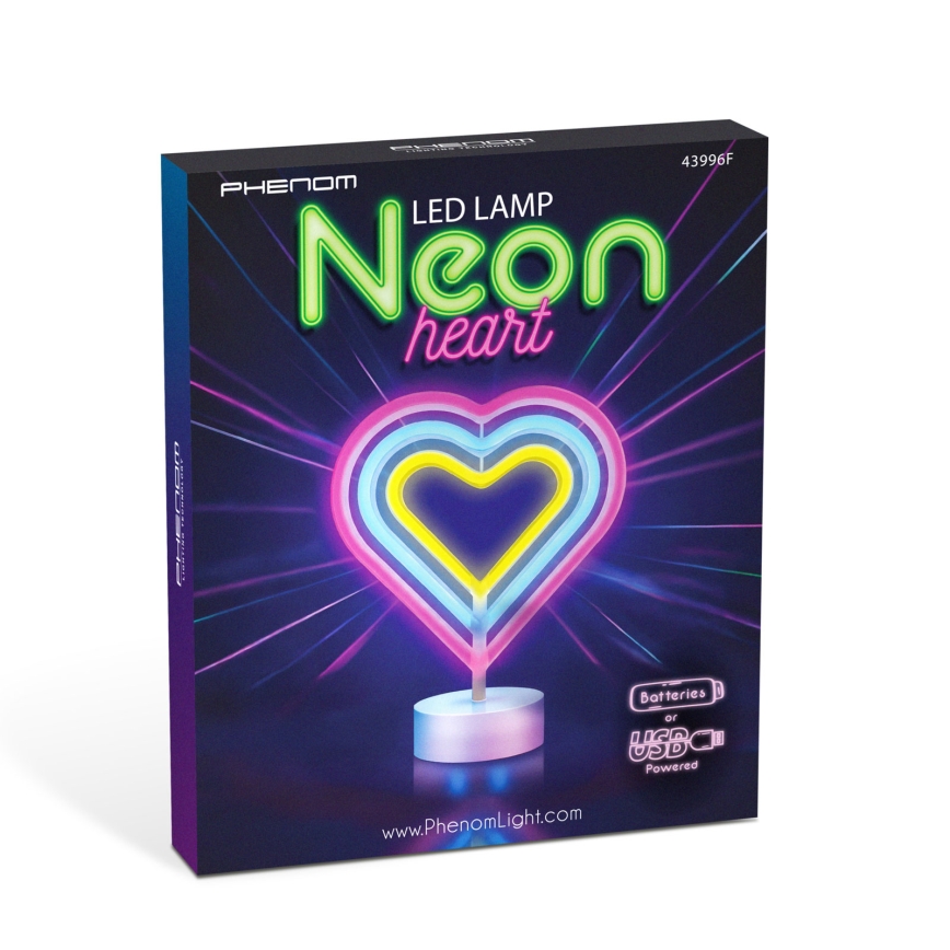 Decoração de mesa LED neon em forma de coração — 2 W / 3xAA / USB