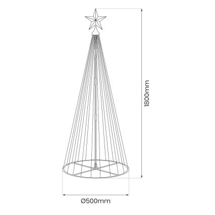 Árvore de Natal LED RGBW dimerizável para exterior, LED/4W/230V, 180 cm, IP44 + comando à distância