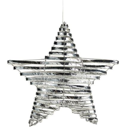 Decoração de Natal LED, 30 LEDs, 3x AA, 40 cm, estrela prateada, branco quente