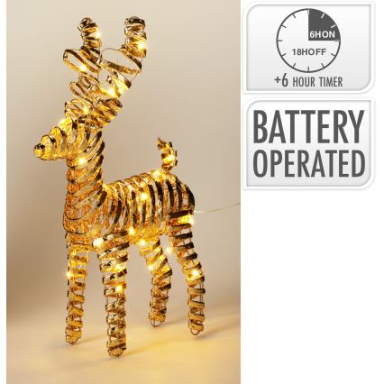 Decoração de Natal LED 30xLED/3xAA 37 cm branco quente rena/dourado